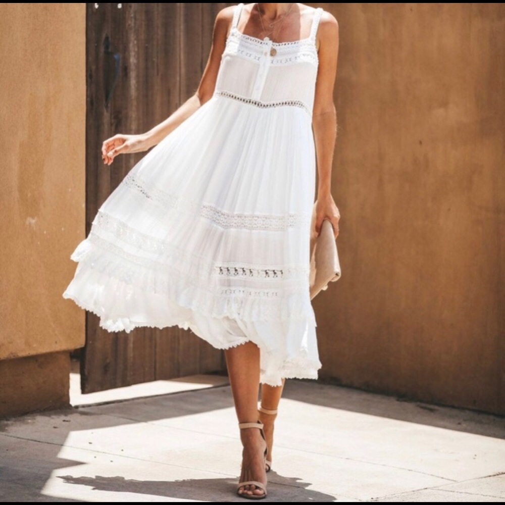Vici Old Time Road Crochet Detailed Midi Dress